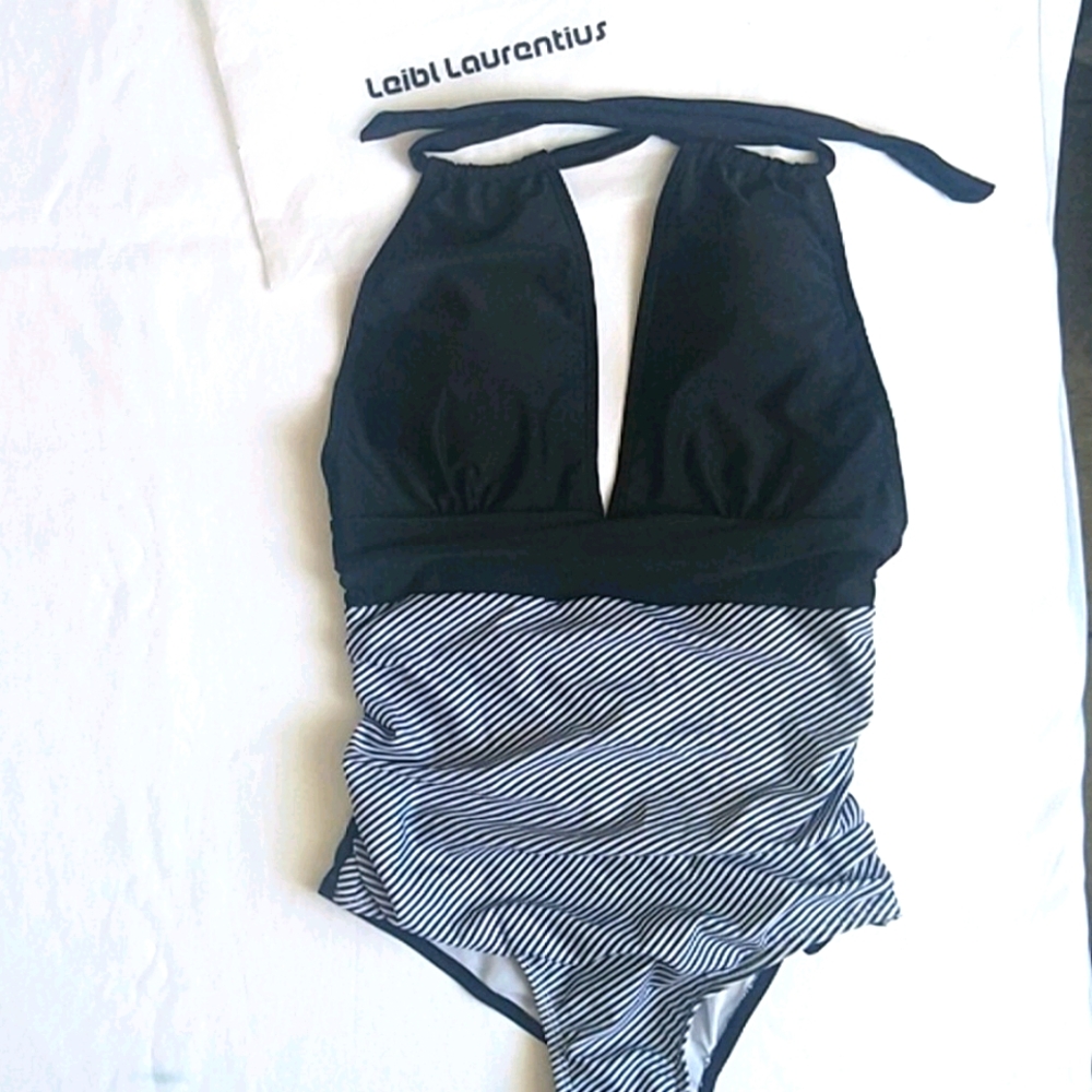 Woman's One Piece Black and White Swim
